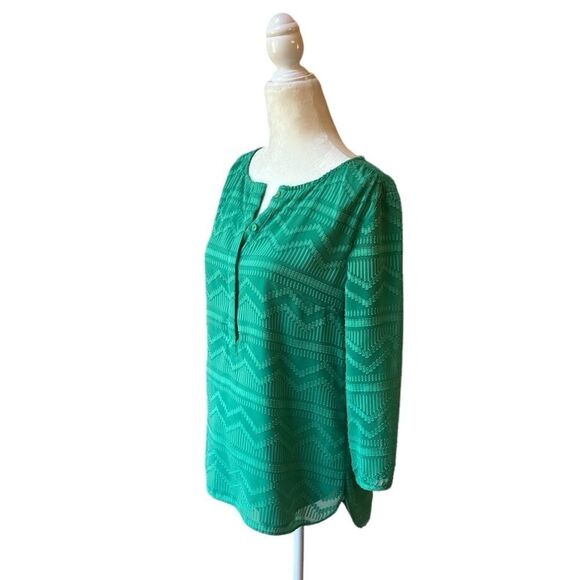 Talbots Green Chevron 3/4 Sleeve Blouse - Picture 8 of 16